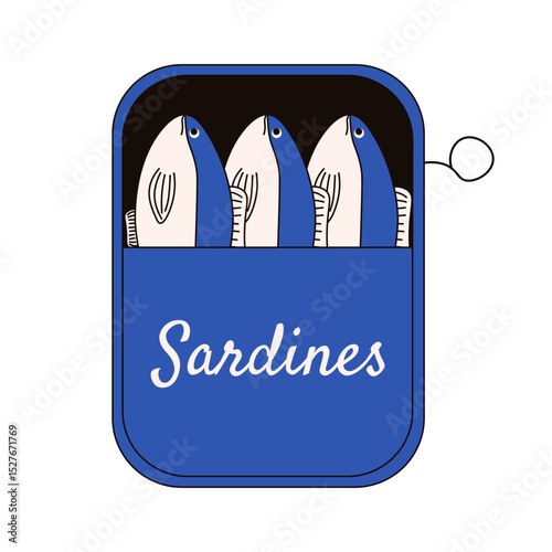 Italy. Vector illustration of Sardines preserves isolated transparent background. Sardines fish can template design. Italian dolce vita element. EPS 10