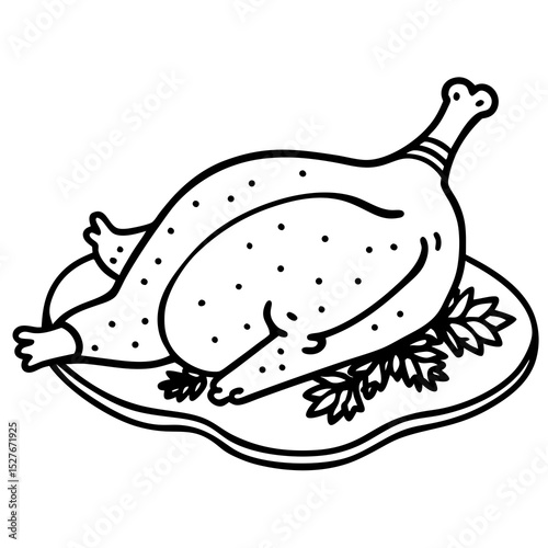 Roasted chicken illustration line art