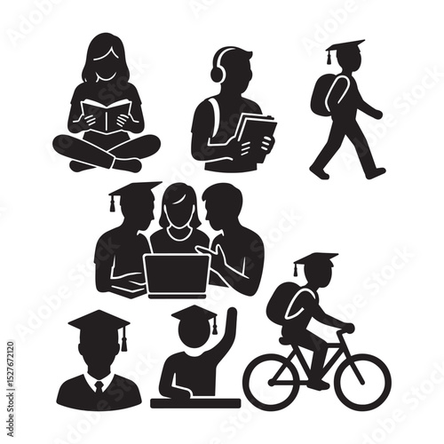 College Student Silhouette Icon with White Background Vector Illustration simple silhouette illustration depicts