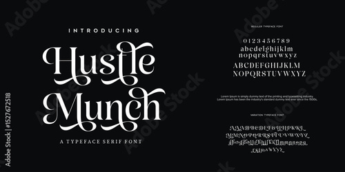 Elegant font alphabet uppercase lowercase and number. Classic lettering minimal fashion designs. Typography modern serif fonts regular decorative vintage concept. Vector illustration