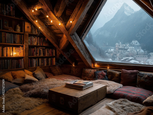 A loft bedroom in a tiny ho...