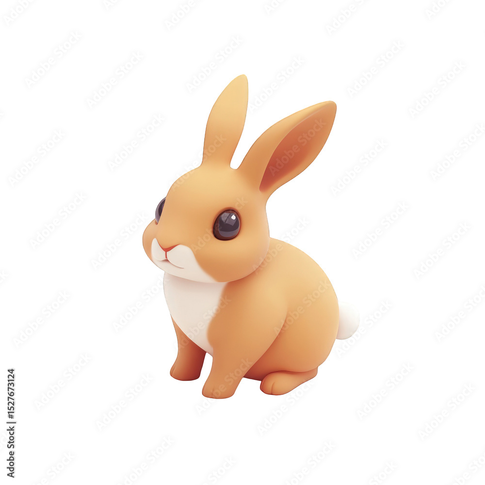 Obraz premium Adorable orange cartoon bunny rabbit sitting cute 3d render illustration digital art graphic design element perfect for childrens books websites apps and on transparent background