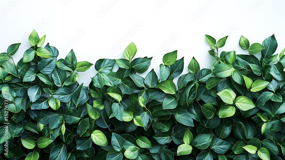 Obraz premium Lush green leaves against white background creating a nature inspired botanical composition