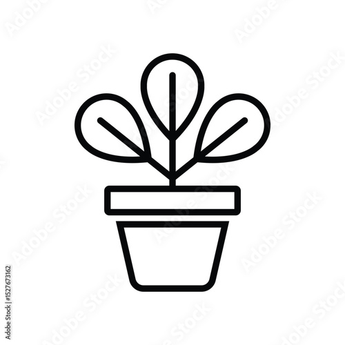 Outline Icon Potted Plant with Three Leaves in Minimalist Style