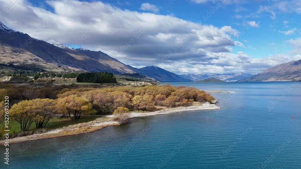 Serene Aerial View of Glenorchy Lakeside Serene Aerial View of Glenorchy Lakeside