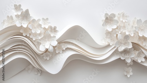 White paper flowers and flowing ribbons