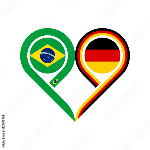 friendship concept. heart symbol icon of brazil and germany flags. vector illustration isolated on white background