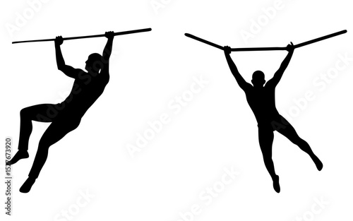 Set of  man hanging from a rope full black silhouette vector illustration design