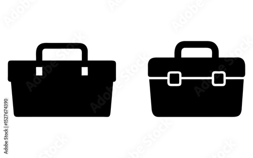 Set of  toolbox full black silhouette vector illustration design