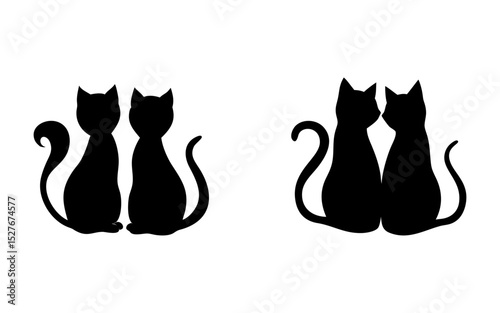 Set of couple cats full black silhouette vector illustration design