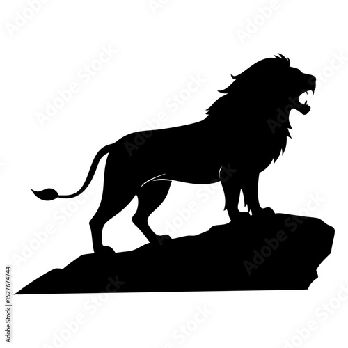 A ferocious lion on stone  full black silhouette vector illustration design