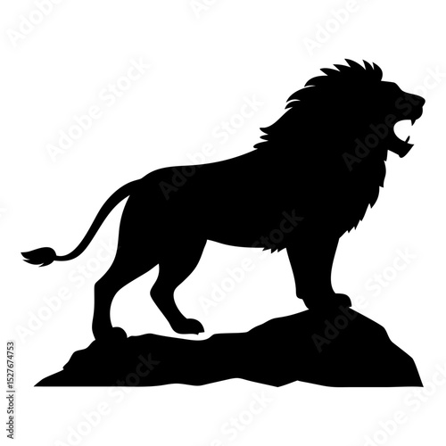 A ferocious lion on stone  full black silhouette vector illustration design