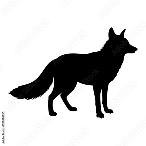 A fox standing full black silhouette vector illustration design
