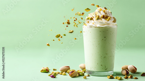 Pistachio milkshake on a light green background