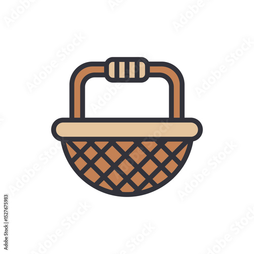 Simple Handcrafted Wicker Basket Icon Isolated On Transparent Canvas