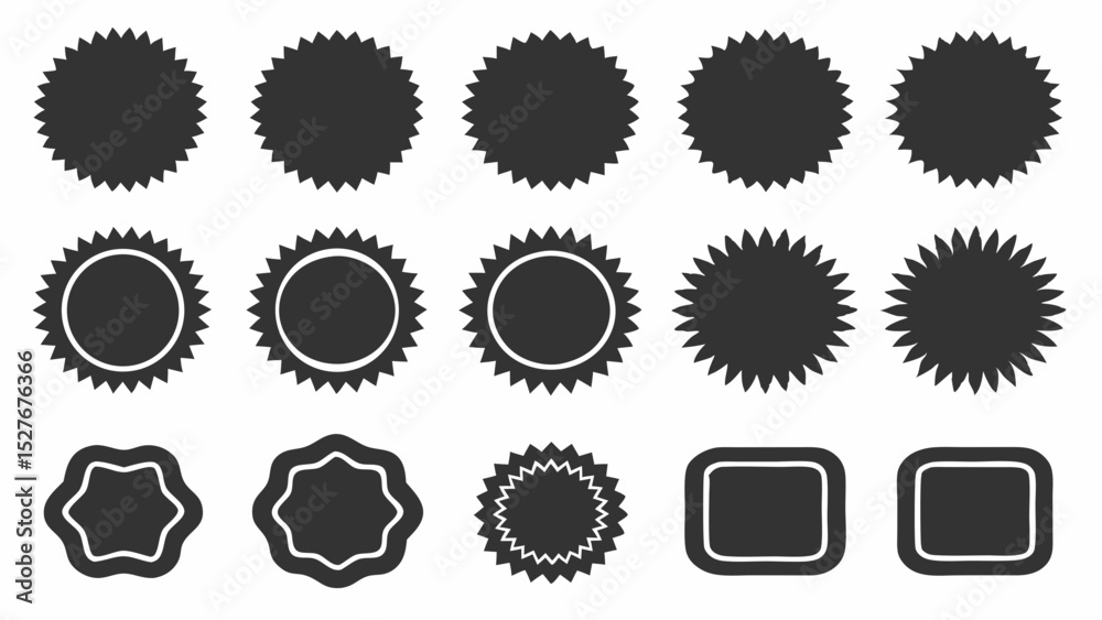 Fototapeta premium Versatile Black and White Circle and Starburst Stickers: Design Elements for Branding & Crafts