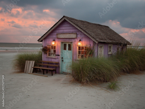 Tiny house on a beach, drif...