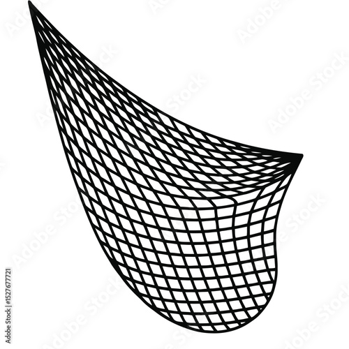 a black and white vector illustration of a fishing net with geometric shapes in an abstract minimalist woven pattern
