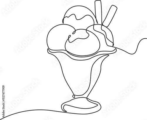 A glass of ice cream. continuous line. Vector illustration drawn with a single line.