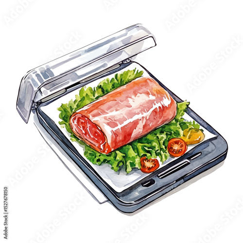 Food Vacuum Sealer, watercolor clipart vector, high quality, isolated on a white background.