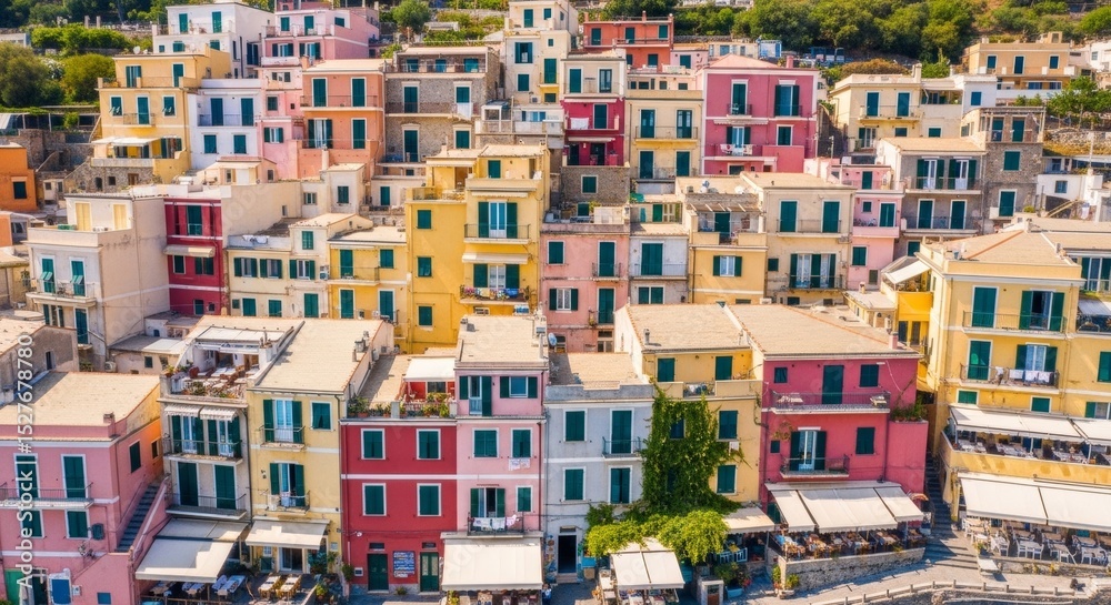 Obraz premium Vibrant Coastal Town Colorful Houses and Mediterranean Charm