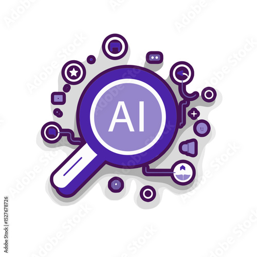 Icon of minimal search AI interface symbol with magnifying glass  