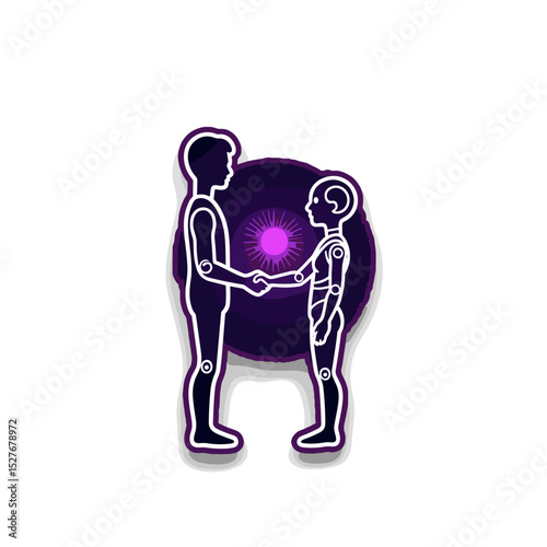 Human and AI robot shaking hands in a symbolic collaboration concept  