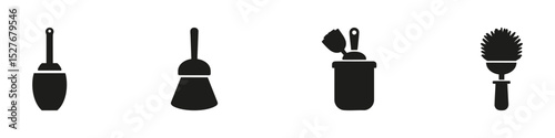 Cleaning Tools Silhouette Set. Household Cleaning And Maintenance Icon Collection. Domestic And Janitorial Use. Isolated Vector Illustration
