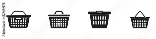 Shopping Basket Silhouette Set. Retail And Consumer Goods Symbol Collection. Commercial And Marketing Use. Isolated Vector Illustration