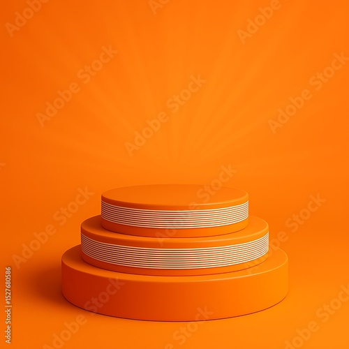 Vibrant Orange Three-Tiered Display Stand Perfect for Product Showcase and Presentation