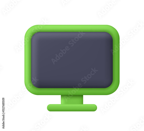 Green computer monitor. PC desktop display, monitor screen. 3d vector icon. Cartoon minimal style.