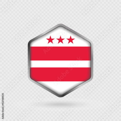 Washington DC State Flag Icon in Hexagon Shape.