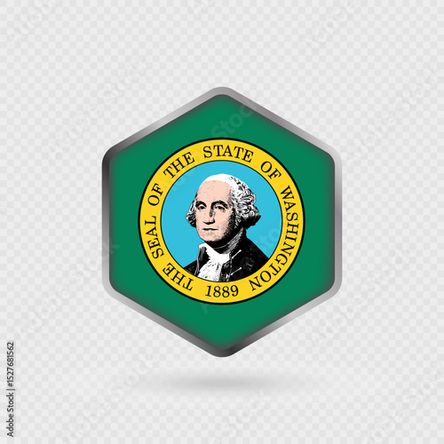 Washington State Flag Icon in Hexagon Shape.