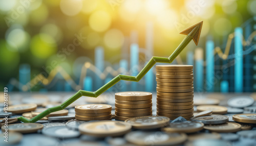 Business concept with growth money arrow of success financial business on coin.   photo