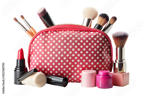 composition with bag makeup isolated on white background