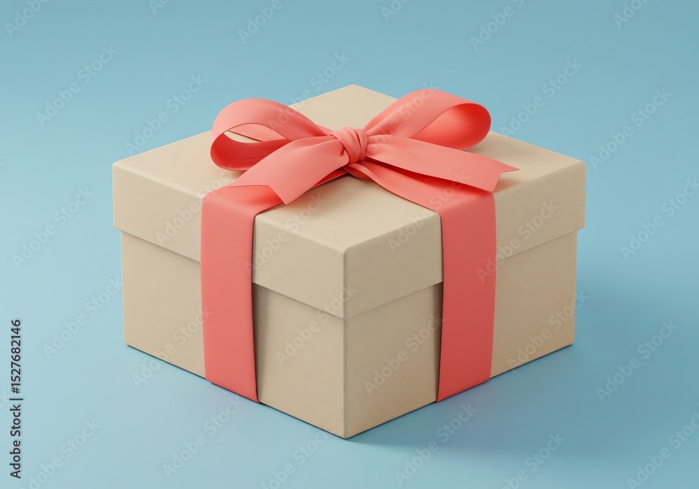 Fototapeta premium Gift box with pink bow against blue background