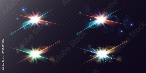 Light effects, glare, shine, explosion, light. Vector illustration. Light effect on transparent background.