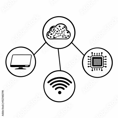 Cloud Computing Network Diagram: Digital Technology & Internet Service Icons