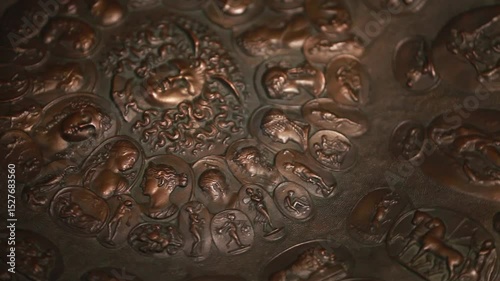 bronze aegis with the gorgon Medusa in the center and Greek mythological gods