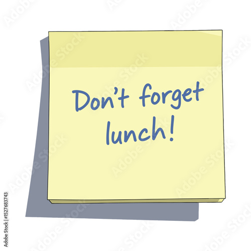 Illustration of a yellow sticky note reminding the viewer to not forget lunch during the day