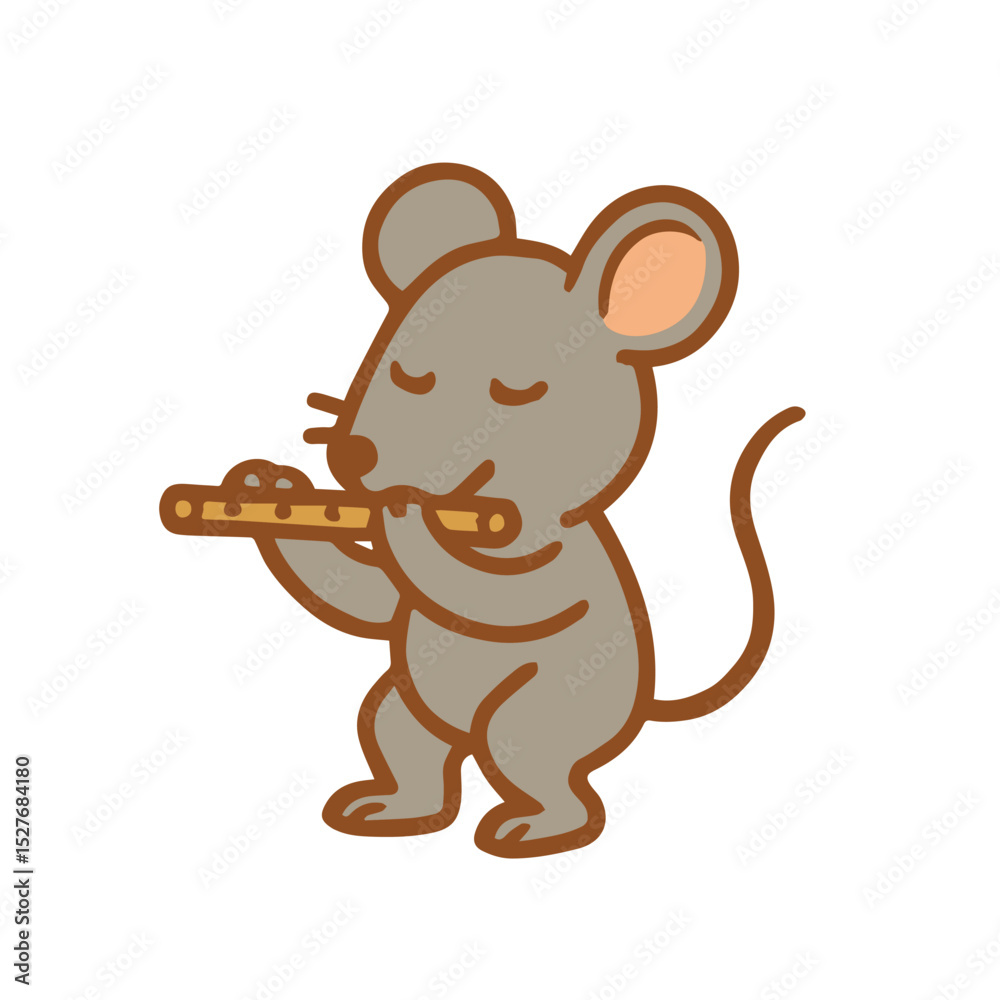 Obraz premium A Cute Cartoon Mouse Playing a Flute