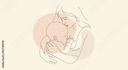 A minimalist vector silhouette of a mother lovingly breastfeeding her baby, symbolizing maternal bond and natural parenting. Perfect for World Breastfeeding Day campaigns
