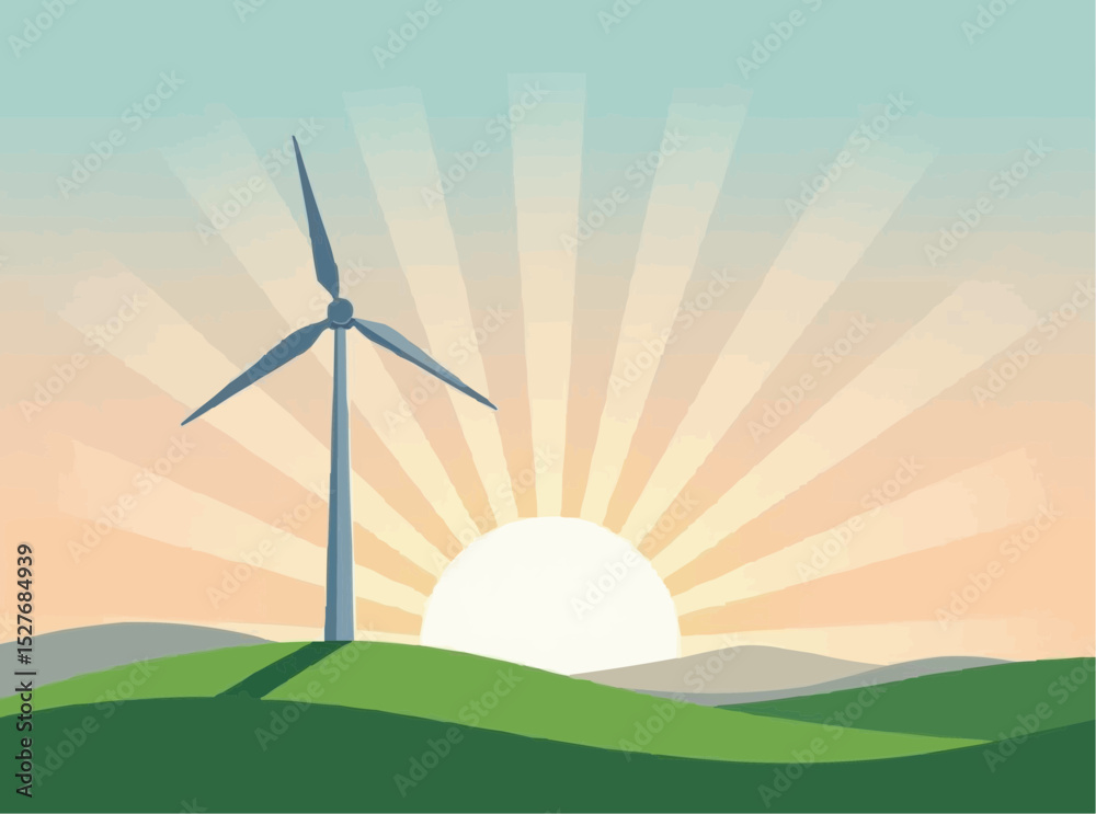 Obraz premium Wind Turbine Generates Clean Energy in Rural Landscape