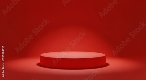 Red Cylindrical Podium A Minimalist 3D Render of a Stage for Product Showcase or Presentation