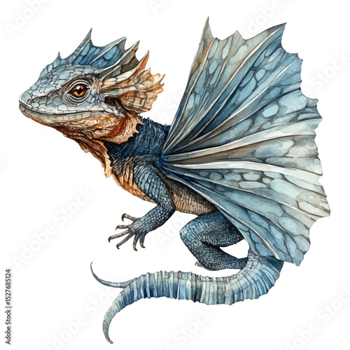 Frilled Lizard, watercolor painting vector, high quality, isolated on a white background.