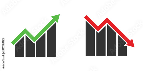 Financial arrow up and down. Vector graph with green and red arrow.