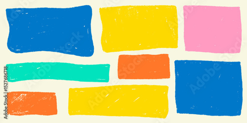 Text box crayon texture square shape set . Box for quote geometric kid brush. Rectangle text frame crayon kid texture. Vector illustration