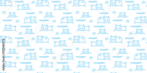 Cute Seamless Hippo Pattern Illustration.
カバのかわいいシームレスパターンイラスト