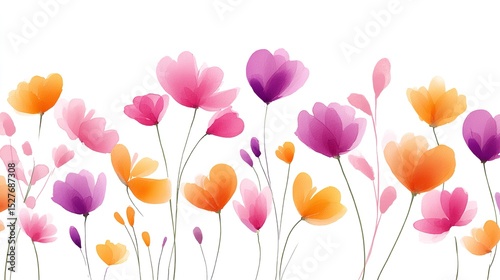 A vibrant watercolor meadow blooming with delicate pink orange and purple flowers a springtime celebration of nature s