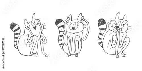 Sarcastic Comic Cats Hand-Drawn Doodle Style with Humorous Expression